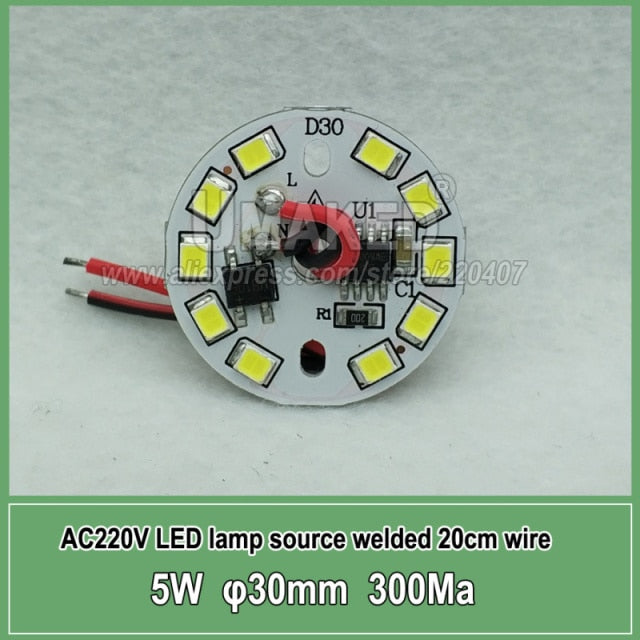 led pcb smd2835 with 20cm wire, led bead smart IC driver for bulb light, 3w 5w 7w 12w 15w 9W 40mm AC 220v downlight source