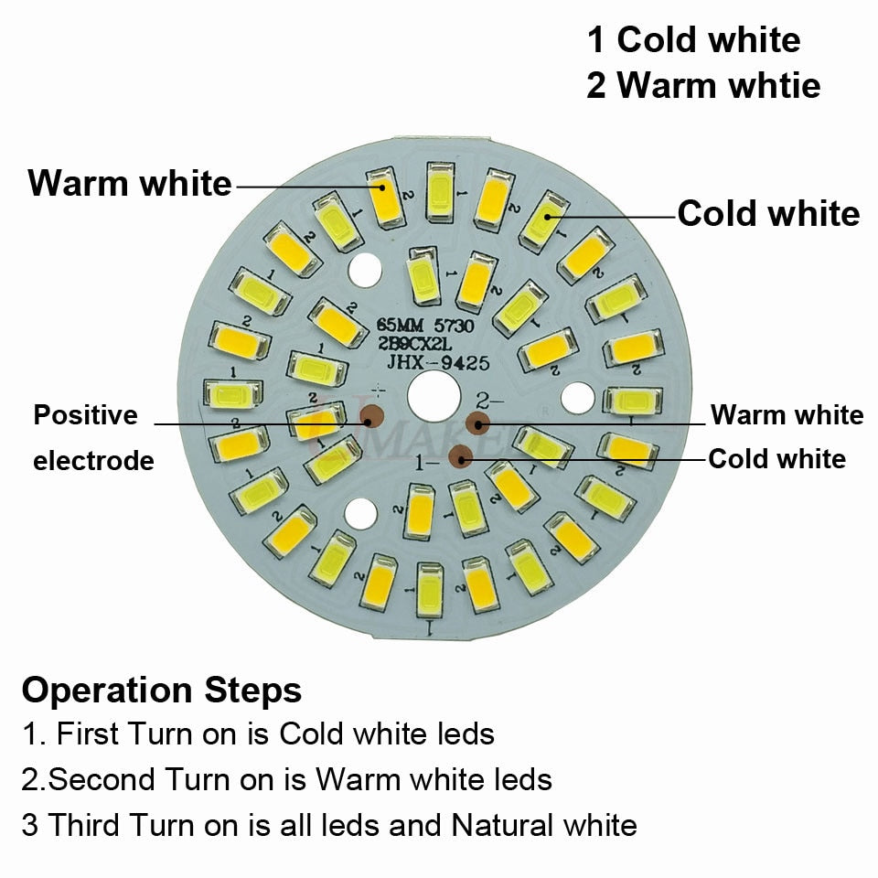 Warm/Cold White two color in one PCB 48mm 5730 SMD Light Board 5Wx2 Led Lamp Panel For Ceiling PCB With LED diy for downlight