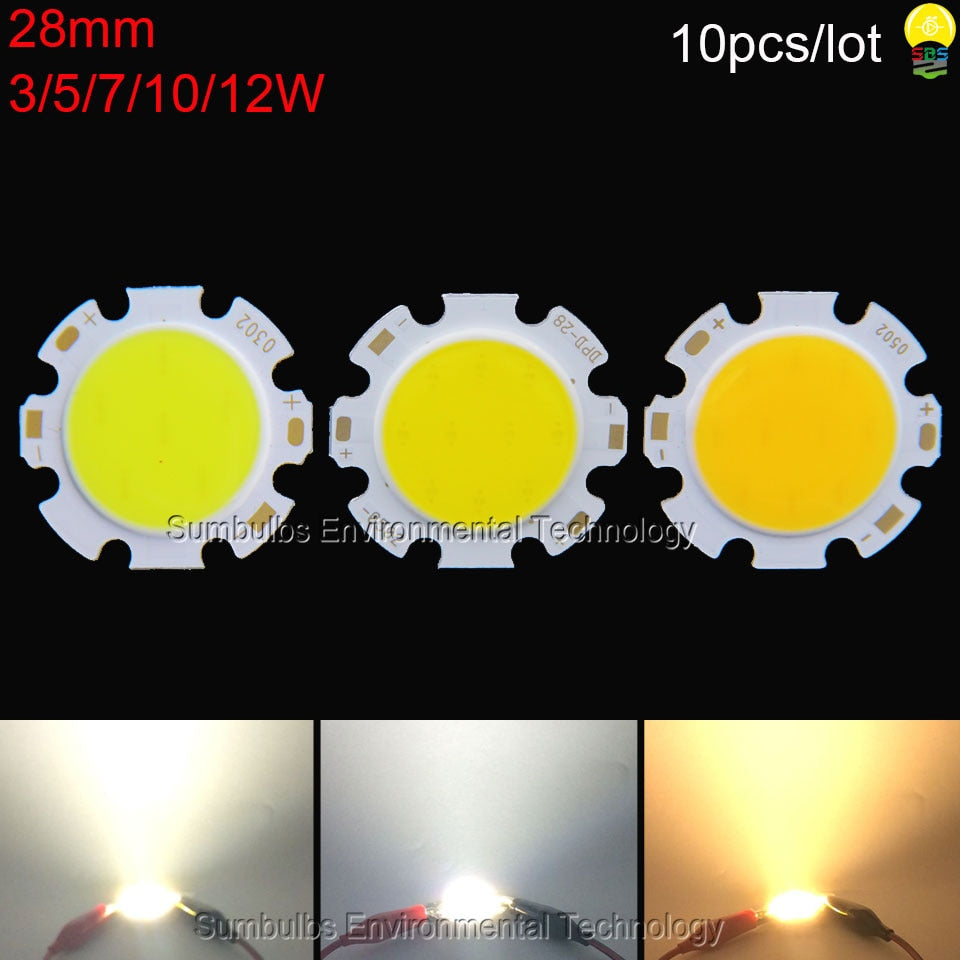 LED round Chip Light Source For Spotlight Downlight Warm Natural Cold White 10pcs/lot 28mm 3W 5W 7W 10W 12W COB LED Lamp