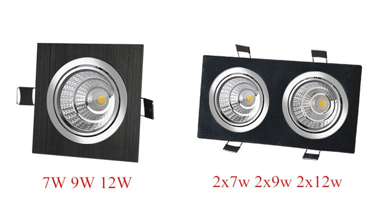 Black Silver Square Dimmable LED COB Downlight 7W 9W 12W 14W 28W 24W LED Recessed Ceiling Downlight LED COB Spot Light AC90-265V