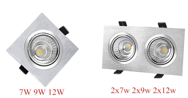 Black Silver Square Dimmable LED COB Downlight 7W 9W 12W 14W 28W 24W LED Recessed Ceiling Downlight LED COB Spot Light AC90-265V