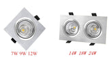 Black Silver Square Dimmable LED COB Downlight 7W 9W 12W 14W 28W 24W LED Recessed Ceiling Downlight LED COB Spot Light AC90-265V