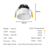 XrzLux High CRI Deep Anti-glare Round Embedded LED Downlight 10W COB Ceiling Spotlight IP65 Waterproof Recessed Led Ceiling Lamp