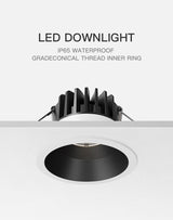 XrzLux High CRI Deep Anti-glare Round Embedded LED Downlight 10W COB Ceiling Spotlight IP65 Waterproof Recessed Led Ceiling Lamp