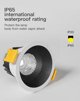 XrzLux High CRI Deep Anti-glare Round Embedded LED Downlight 10W COB Ceiling Spotlight IP65 Waterproof Recessed Led Ceiling Lamp