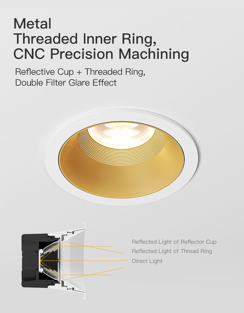 XrzLux High CRI Deep Anti-glare Round Embedded LED Downlight 10W COB Ceiling Spotlight IP65 Waterproof Recessed Led Ceiling Lamp