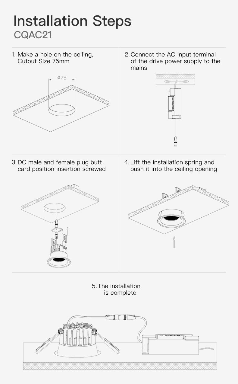 XrzLux High CRI Deep Anti-glare Round Embedded LED Downlight 10W COB Ceiling Spotlight IP65 Waterproof Recessed Led Ceiling Lamp