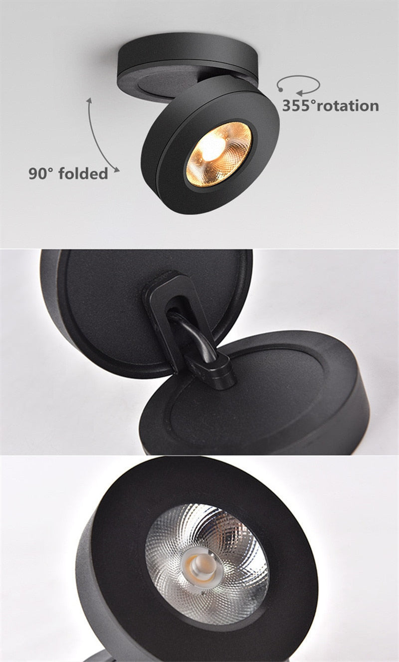 Folding Round shape COB LED Ceiling Lights 7W 9W 12W Surface Mounted Led Downlights Spot Light 360° Rotation AC220V