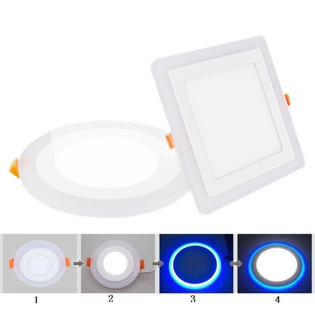 led Ceiling Recessed panel Light 6W 12W 16W 24W Panel lamp decoration round square Led Panel Downlight Blue+White 2 color