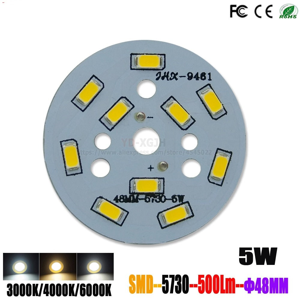 Led 10 PCS light source round super bright 5W 48MM light board retrofit board wick for chandelier downlights SMD 5730 lamp bead