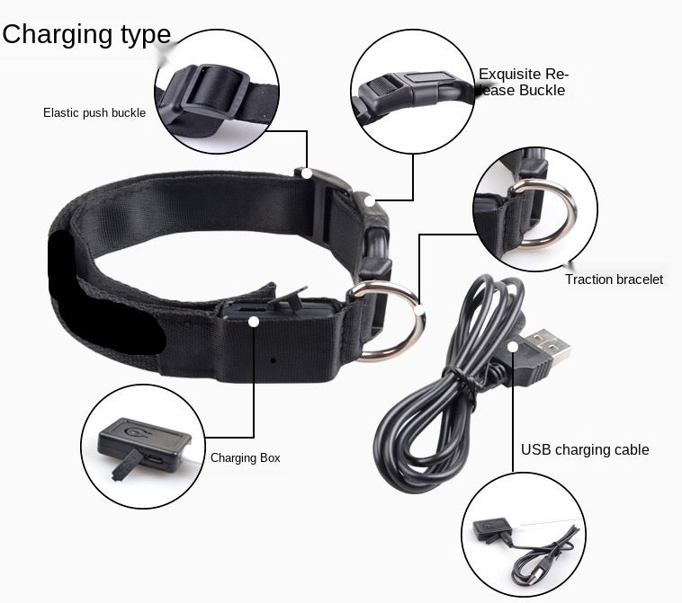 LED Glowing Dog Collar Rechargeable Luminous Collar Adjustable large Dog Night Light Collar Pet Safety Collar for Small Dogs Cat