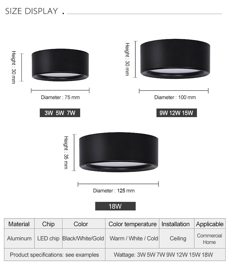 Surface Mounted LED Downlight 5W 7W 9W 12W 15W 18W 220V Ceiling Lamps Ultra Thin Driverless LED Spot Lights Book Rack Lighting