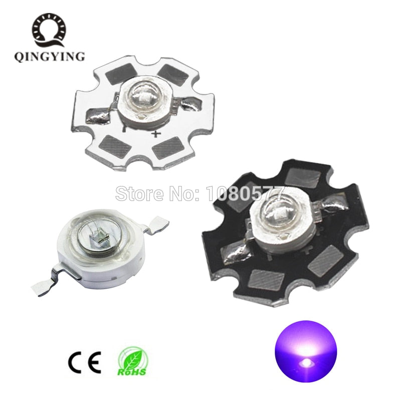 3W UV High Power LED Chip SMD Light Beads Ultra Violet 365nm 385nm 395nm 400nm 405nm 420nm For SpotLight Downlight Lamp Bulb