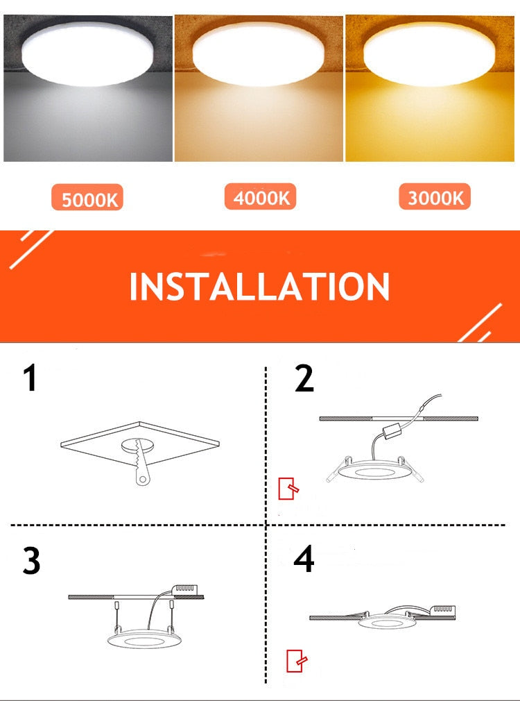 Ultra Thin Round/Square LED Panel Light 10W 18W 24W 36W Aluminum Ceiling Recessed Downlight AC 85-265V open hole adjustable