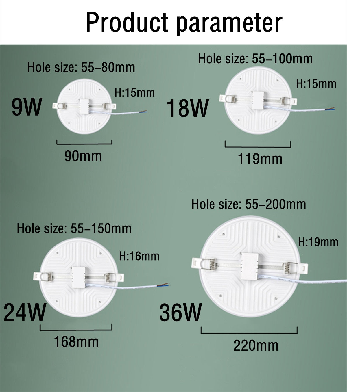 Ultra Thin Round/Square LED Panel Light 9W 18W 24W 36W  Ceiling Lamp Recessed Downlight AC 220V open hole adjustable