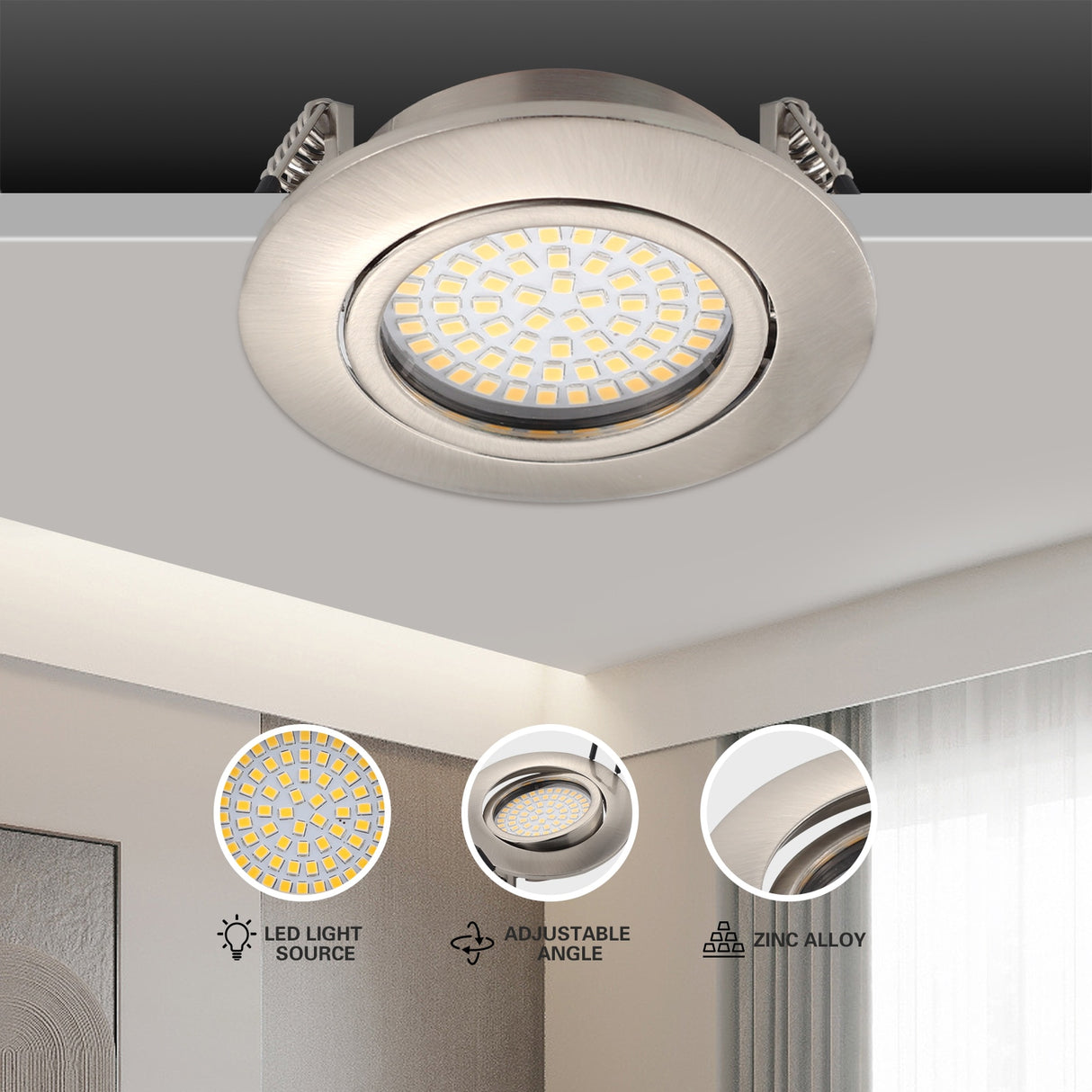 The New LED Downlight Spotlight Round Integrated Nickel Ceiling Downlight Angle Adjustable AC90-260V Home Office Hotel Lighting