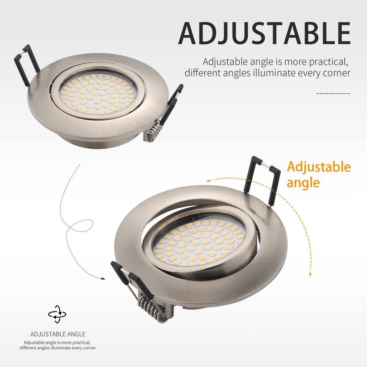 The New LED Downlight Spotlight Round Integrated Nickel Ceiling Downlight Angle Adjustable AC90-260V Home Office Hotel Lighting