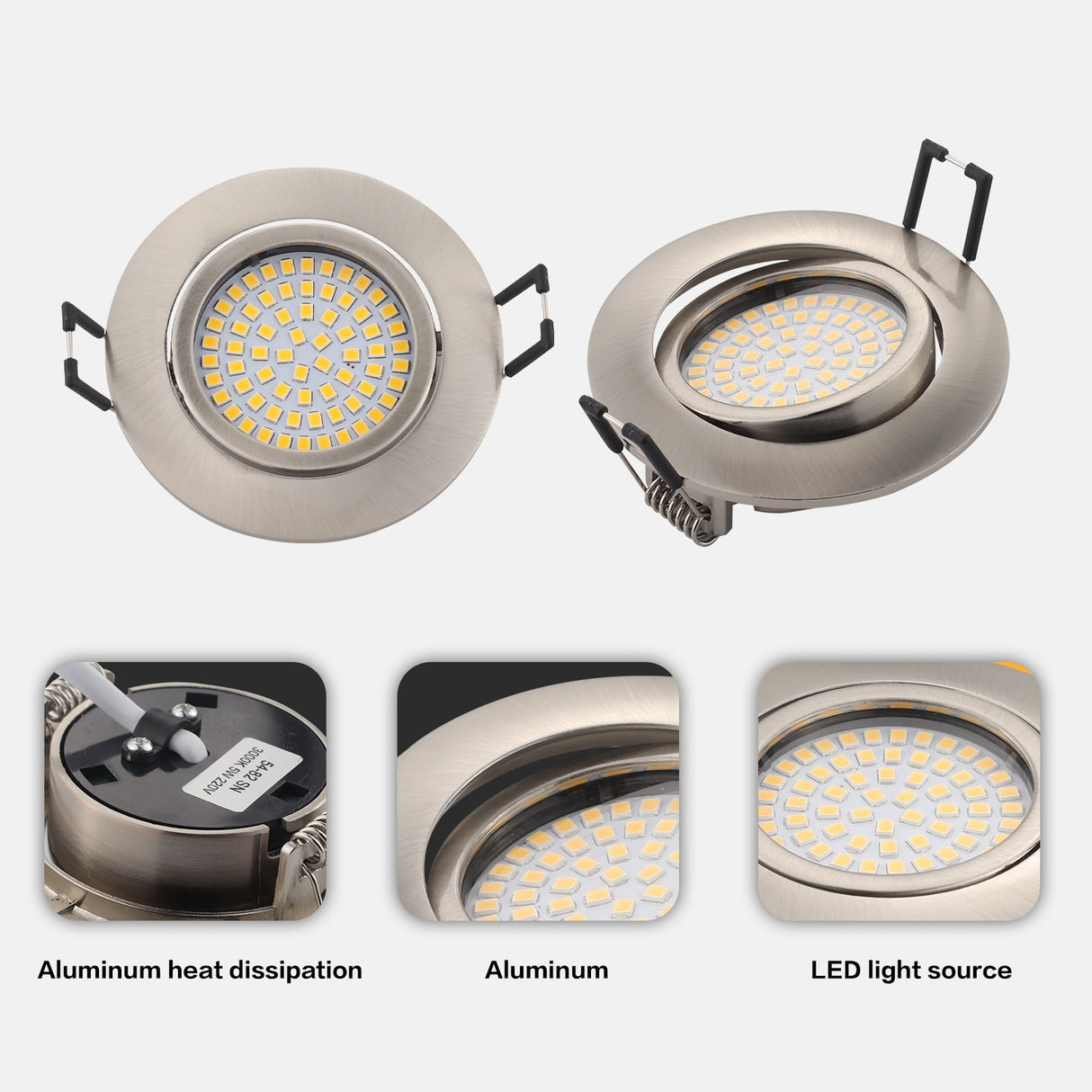 The New LED Downlight Spotlight Round Integrated Nickel Ceiling Downlight Angle Adjustable AC90-260V Home Office Hotel Lighting