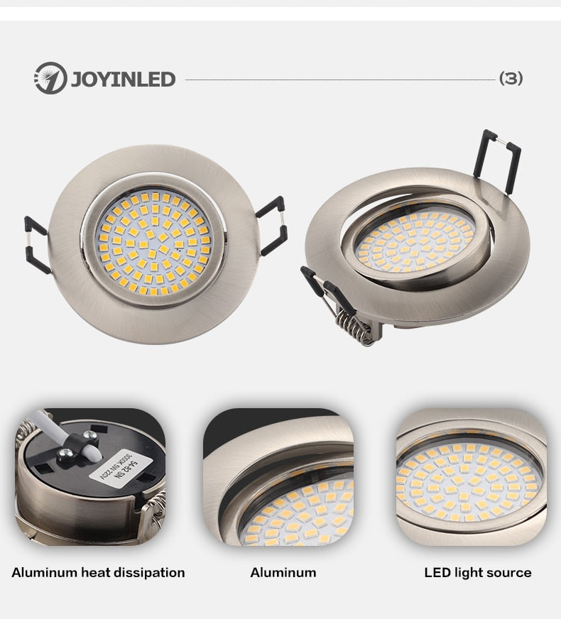 The New LED Downlight Spotlight Round Integrated Nickel Ceiling Downlight Angle Adjustable AC90-260V Home Office Hotel Lighting