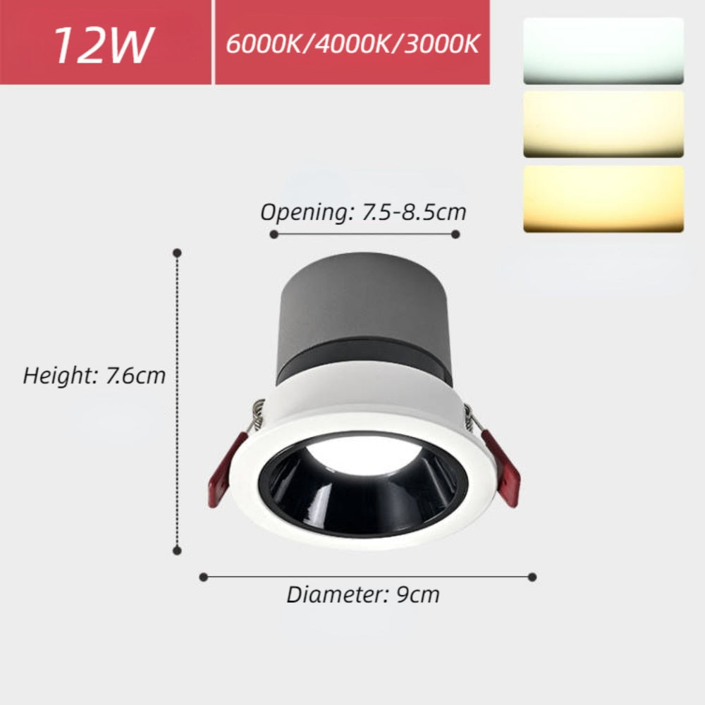 Embedded LED Ceiling Spotlight 5W/7W/12W/20W Bedroom Indoor Lighting Home Lighting Dimmable LED Downlight Anti-glare Spotlight