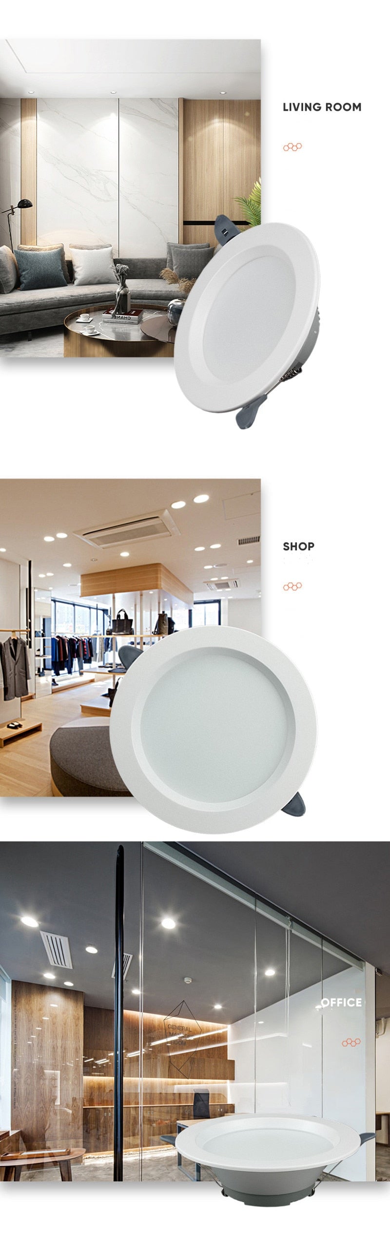 LED Downlight 220V 6W 9W 12W 18W 3 Colors 3000K 4000K 6000K Conversion White Ceiling Lamp Household Spot Lights Indoor Lighting