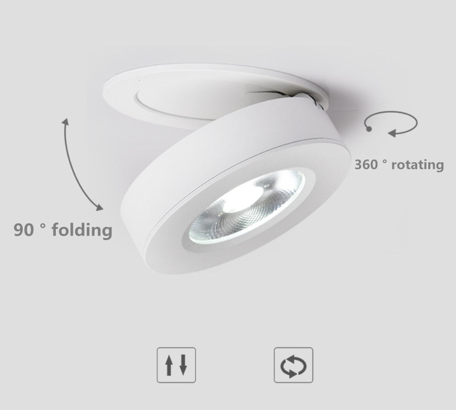 Slim LED Embedded Ceiling Down Lamp,Foldable And 360 Degree Rotatable Built in COB Spot Light Recessed Downlight Room Lam