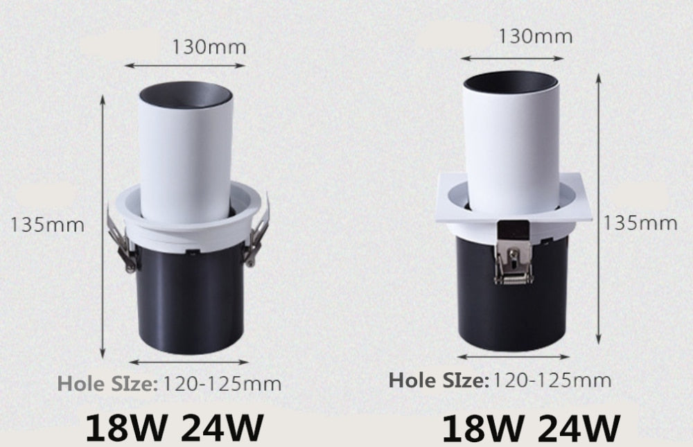 Kitchen Living room Indoor square Angle Adjust Stretchable LED COB Recessed Downlight 12W 15W 18W 24W LED Ceiling Spot