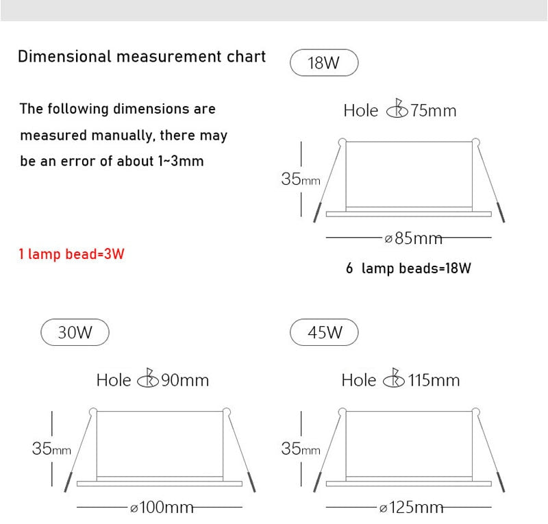 QIUBOSS Modern LED Grille Light AC220V Recessed Led Downlight Dimmable Household Spotlight 30W Embedded Lighting Lamp for Indoor