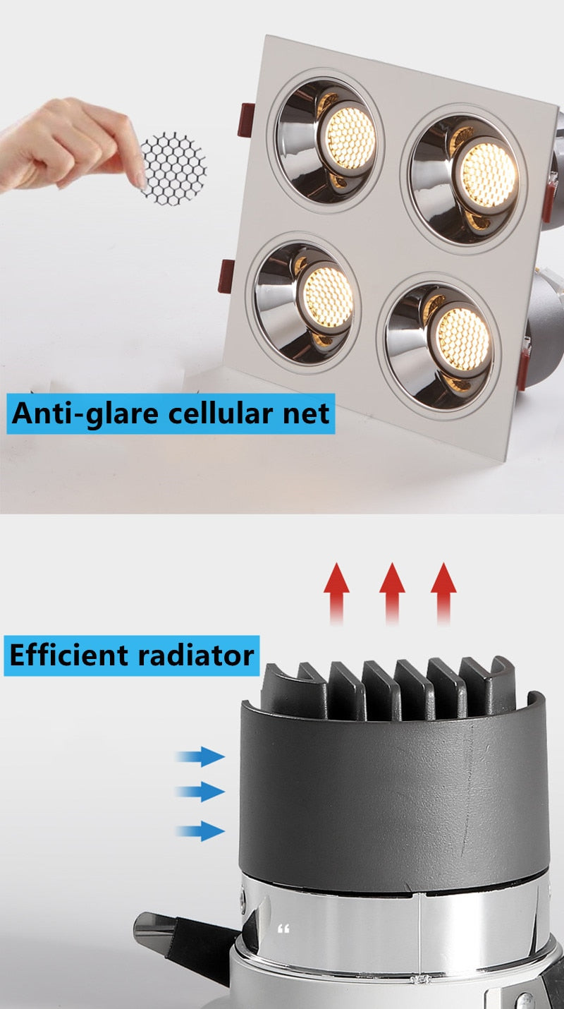 Dimmable COB Downlight 110V 220V LED spotlight 28W 48W Square Ceiling grid Lamp Supermarket and Shopping Mall Lighting