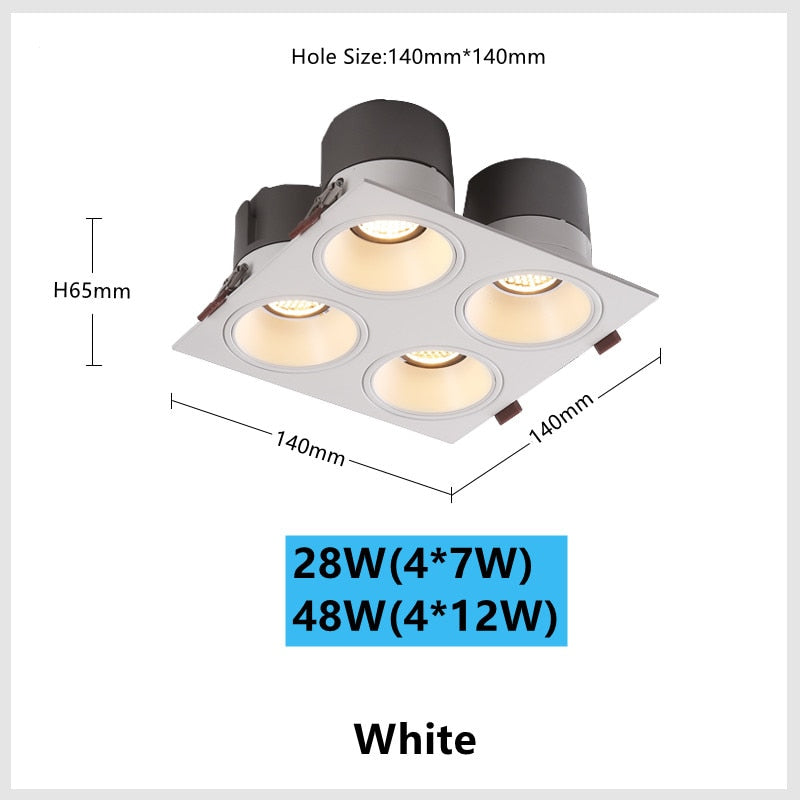Dimmable COB Downlight 110V 220V LED spotlight 28W 48W Square Ceiling grid Lamp Supermarket and Shopping Mall Lighting