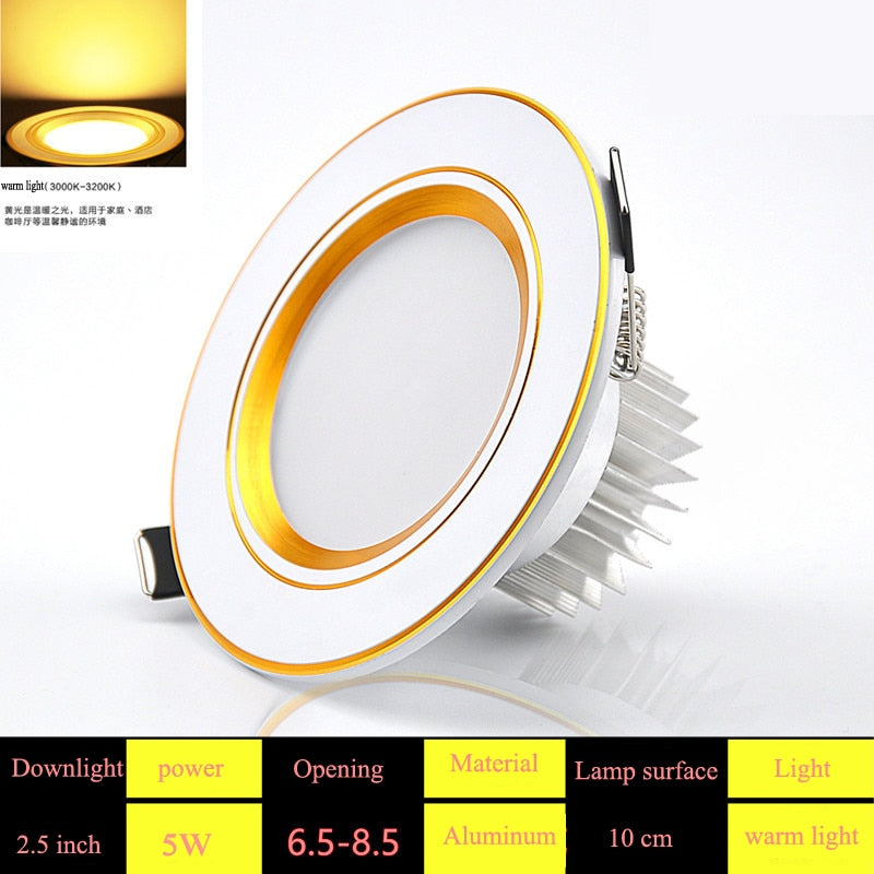 NEARCAM LED Downlight 5W 7W Embedded Round LED Spotlight AC 220V 230V 240V Indoor Lighting Warm White Cool White Tri-color Light