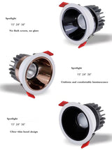 New Recessed Anti Glare COB LED Downlights 7W/10W/12W/15W LED Ceiling Spot Lights AC85~265V Background Lamps Indoor Lighting