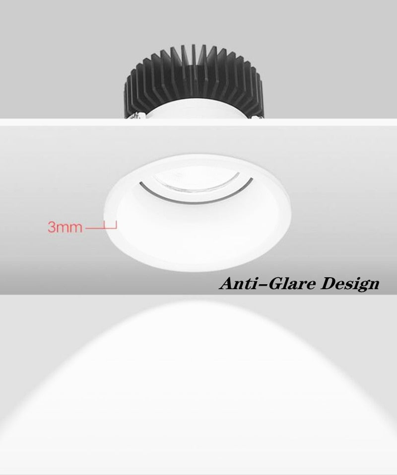 Dimmable Recessed Narrow Border Anti-glare COB LED Downlights AC85-265V 9W 12W 15W 20W LED Ceiling Lamps Hotel Villa Lighting