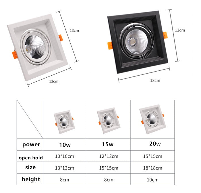 Dimmable High Quality Square 10W 15w 20W COB Ceiling Lamp Recessed LED DownLight LED Spotlight Indoor Lighting