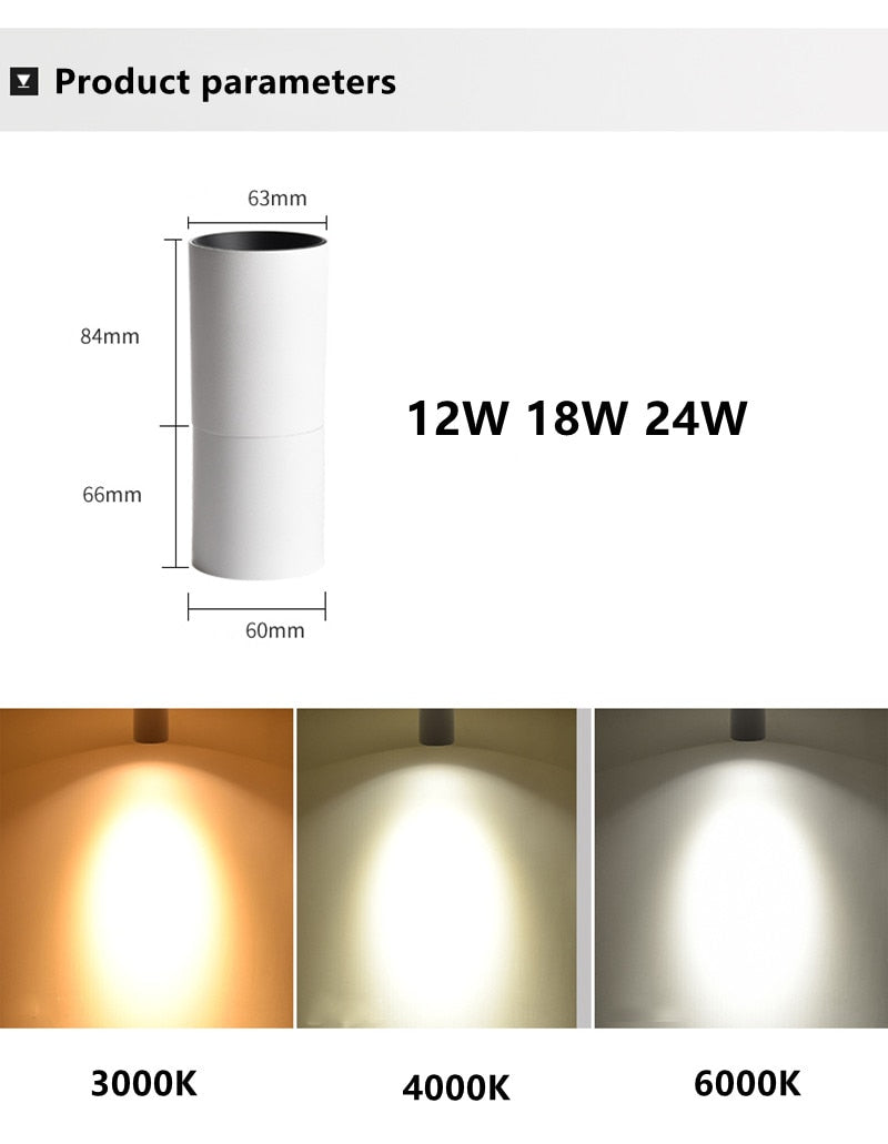 Anti-glare LED COB Downlight 12W 18W Dimmable AC110V-260V Ceiling Lamp 24W 24° Spot Light Aluminum For Store Home Lighting