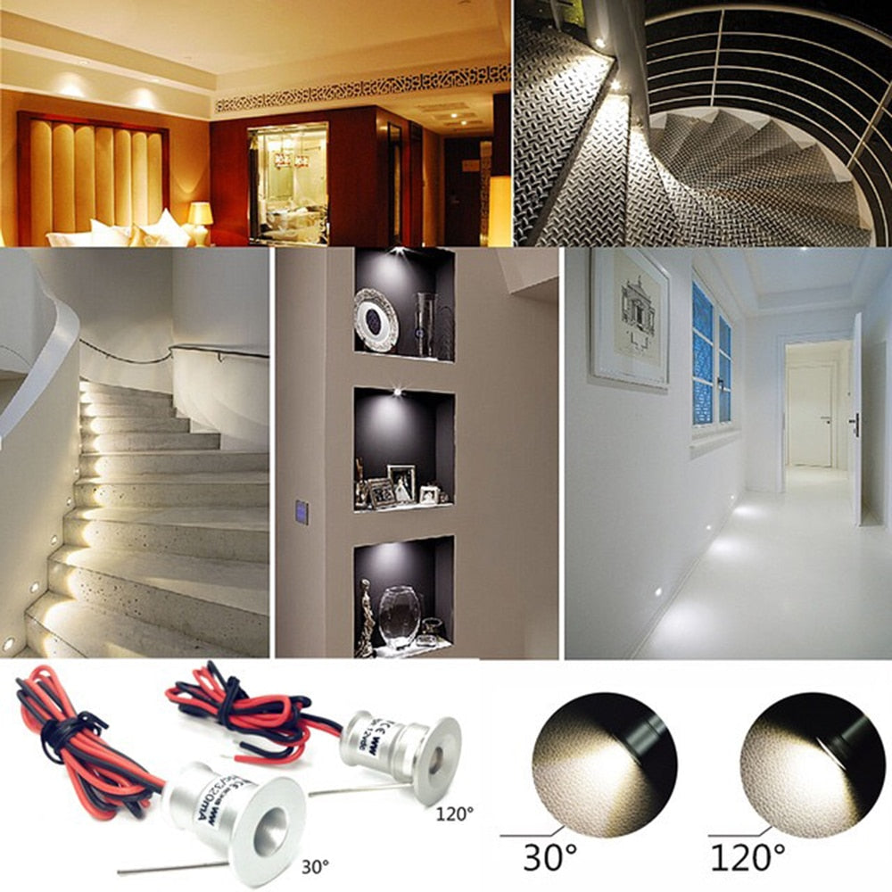 IP65 12V Mini LED Downlight Recessed Ceiling Lighting Spot Light Corridor Lamps 1W Dimmable Spotlight for Showcase Cabinet