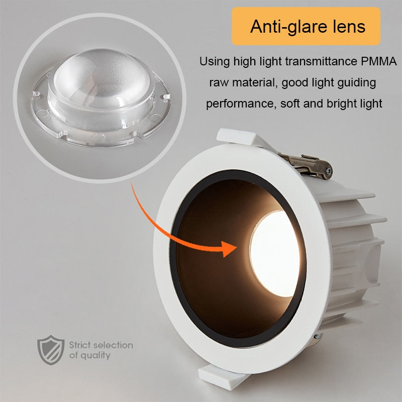 Embedded Ceiling Led Downlight 15W Home Hotel Villa Waterproof Anti-Fog and Moisture-Proof Super Bright Cob Anti-Glare Downlight