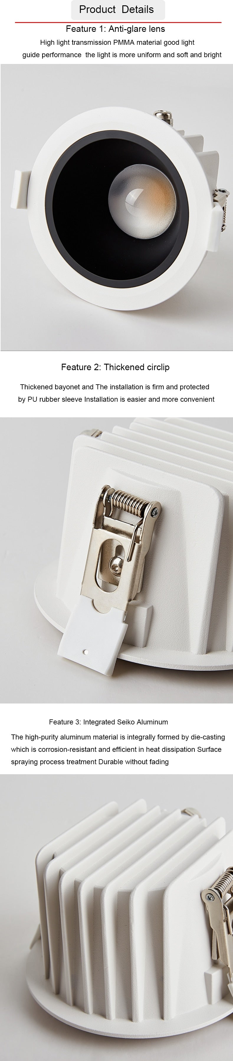 Embedded Ceiling Led Downlight 15W Home Hotel Villa Waterproof Anti-Fog and Moisture-Proof Super Bright Cob Anti-Glare Downlight