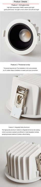 Embedded Ceiling Led Downlight 15W Home Hotel Villa Waterproof Anti-Fog and Moisture-Proof Super Bright Cob Anti-Glare Downlight