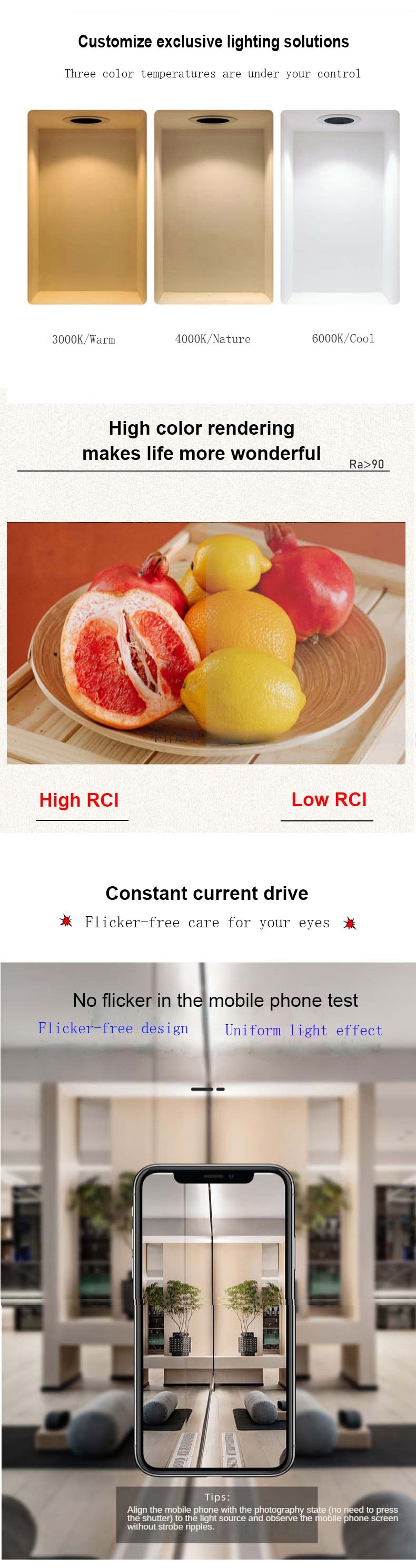 Embedded Ceiling Led Downlight 15W Home Hotel Villa Waterproof Anti-Fog and Moisture-Proof Super Bright Cob Anti-Glare Downlight