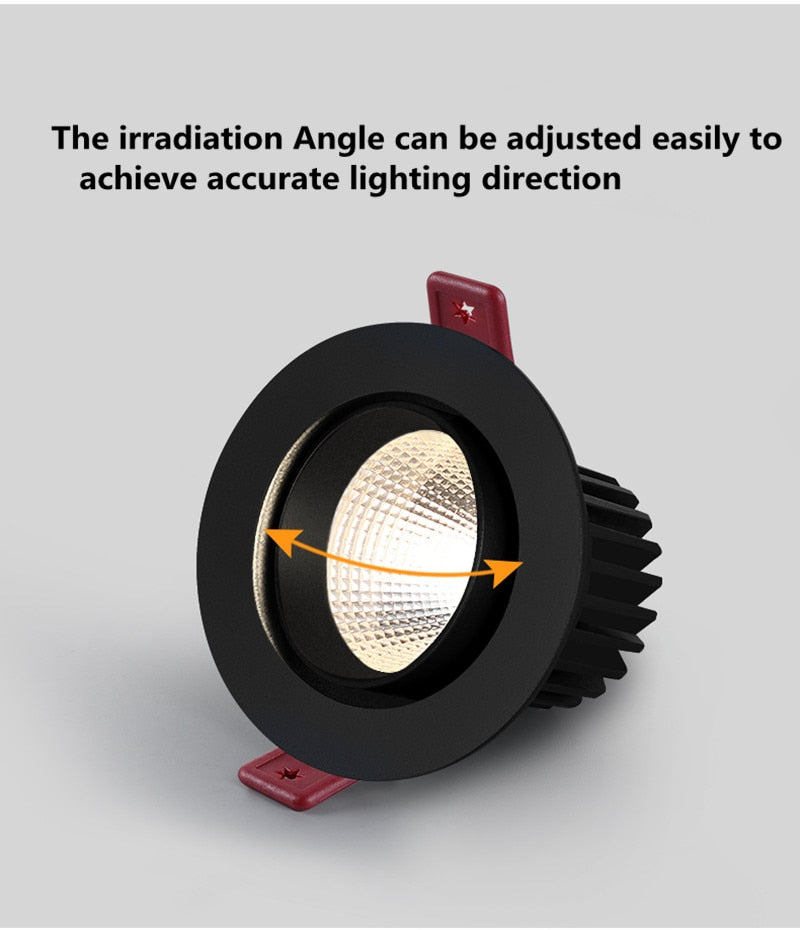 Dimmable Anti-Glare Downlight Embedded 7W 9W 12W 15W 18W Adjustable Angle Home Living Room Background Wall LED Spotlight
