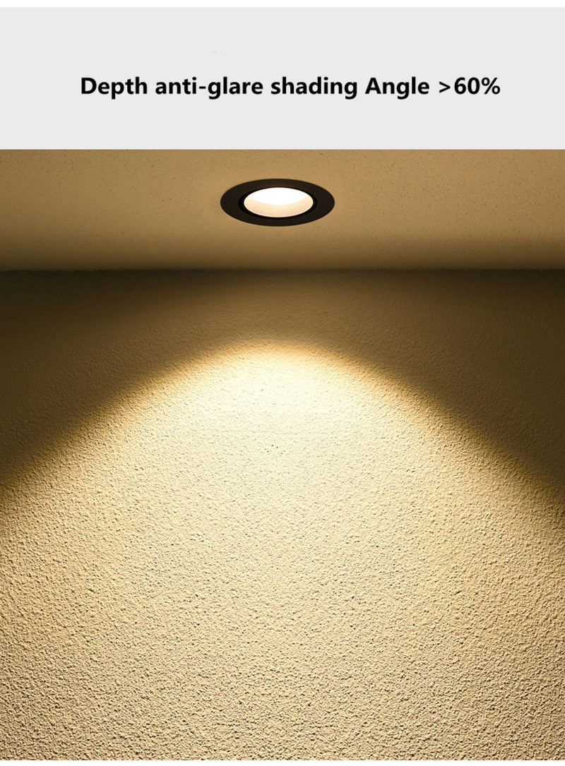 Dimmable Anti-Glare Downlight Embedded 7W 9W 12W 15W 18W Adjustable Angle Home Living Room Background Wall LED Spotlight