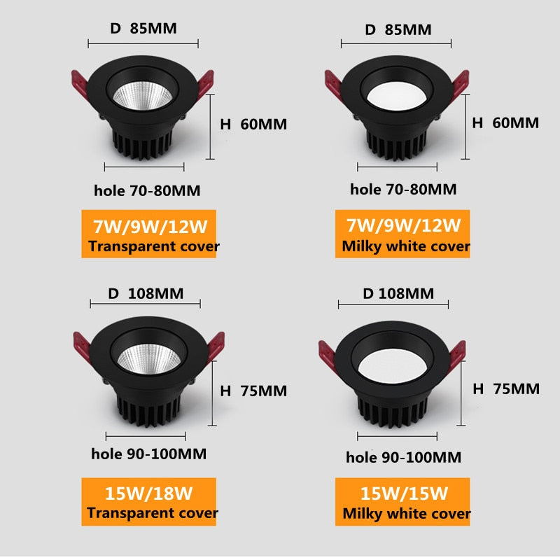 Dimmable Anti-Glare Downlight Embedded 7W 9W 12W 15W 18W Adjustable Angle Home Living Room Background Wall LED Spotlight