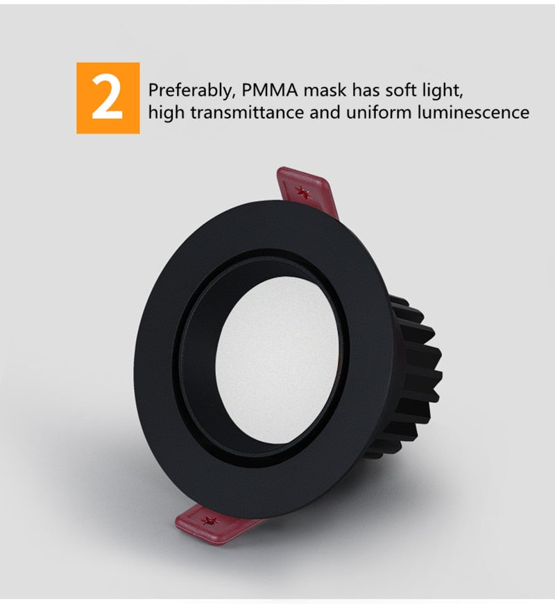 Dimmable Anti-Glare Downlight Embedded 7W 9W 12W 15W 18W Adjustable Angle Home Living Room Background Wall LED Spotlight