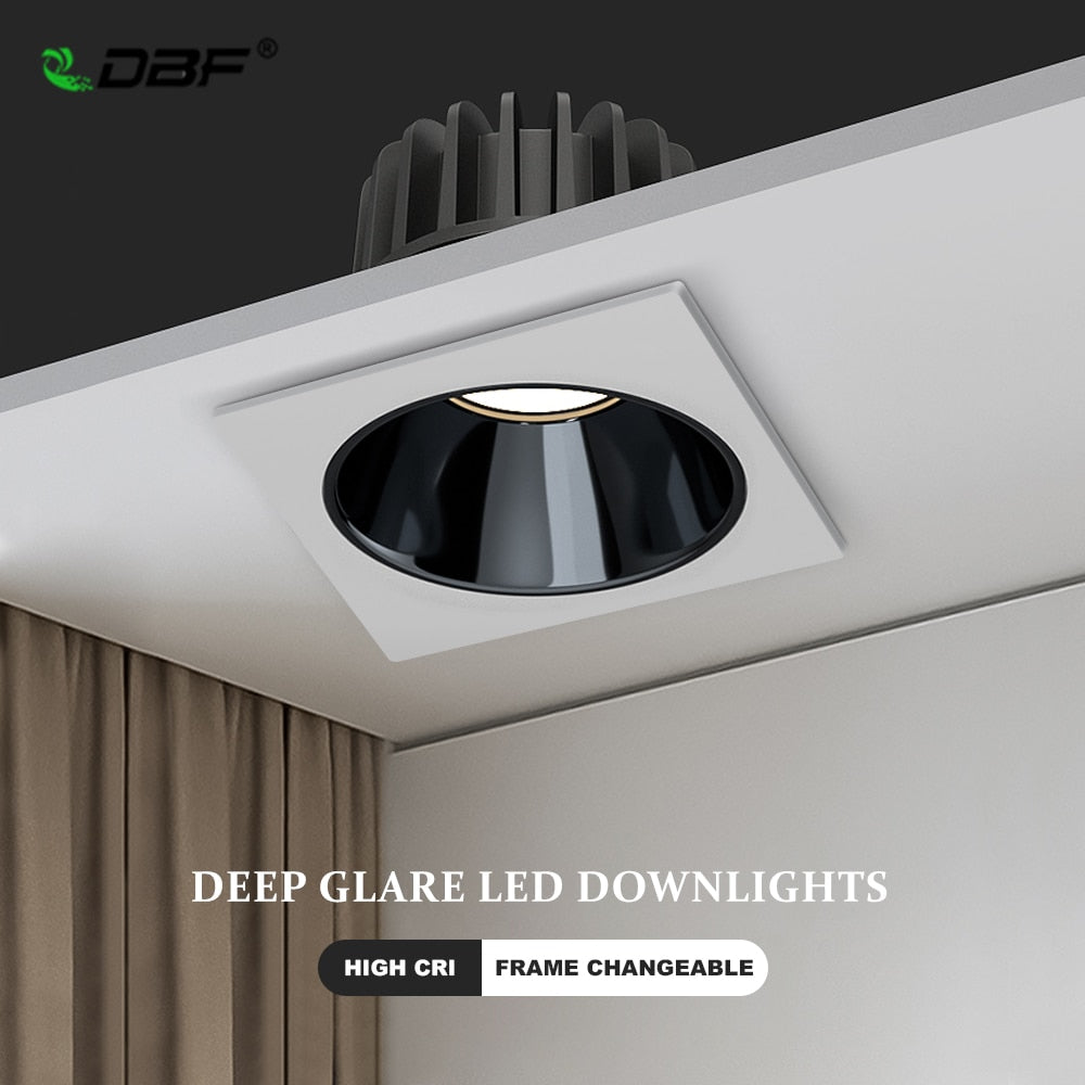 DBF 2021 NEW Square Anti Glare LED Downlights Dimmable 7W 12W 15W 20W Frame Changeable Indoor Ceiling Spot Lights AC220V 110V