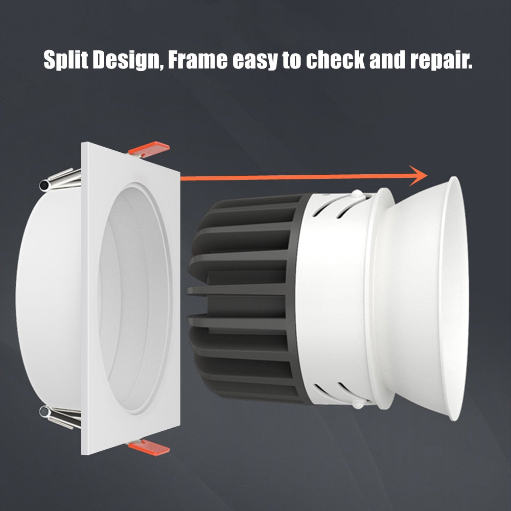 DBF 2021 NEW Square Anti Glare LED Downlights Dimmable 7W 12W 15W 20W Frame Changeable Indoor Ceiling Spot Lights AC220V 110V