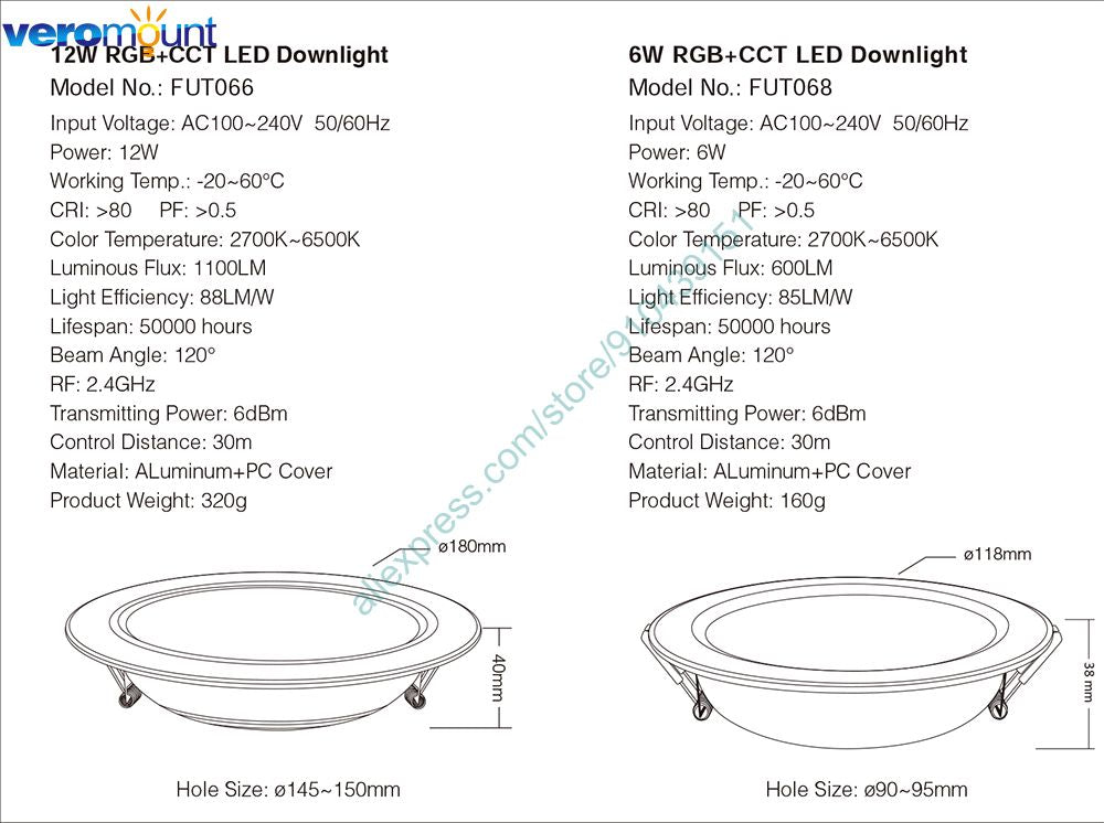 MiBoxer FUT063 6W RGB+CCT LED Downlight AC110V 220V Ceiling Spotlight 2.4G RF Wireless WiFi APP Alexa Google Voice Control