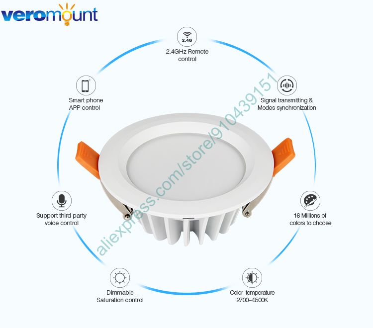 MiBoxer FUT063 6W RGB+CCT LED Downlight AC110V 220V Ceiling Spotlight 2.4G RF Wireless WiFi APP Alexa Google Voice Control