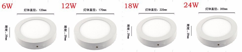 Surface Mounted LED Panel Light 6w 12w 18w 24W Round LED Downlight AC85-265V SMD2835