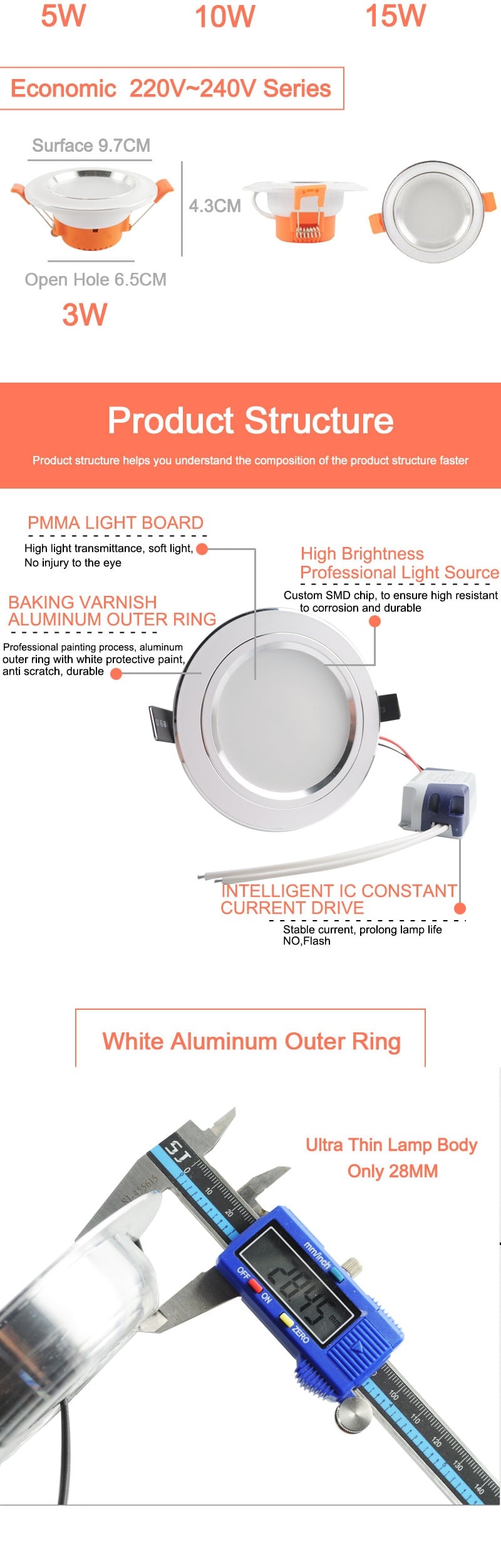 LED Downlight led spot 3W 5W 9W 15W 18W Silver White Ultra Thin Downlight AC110V 220V Led Bulb Bedroom Indoor LED Spot Lighting